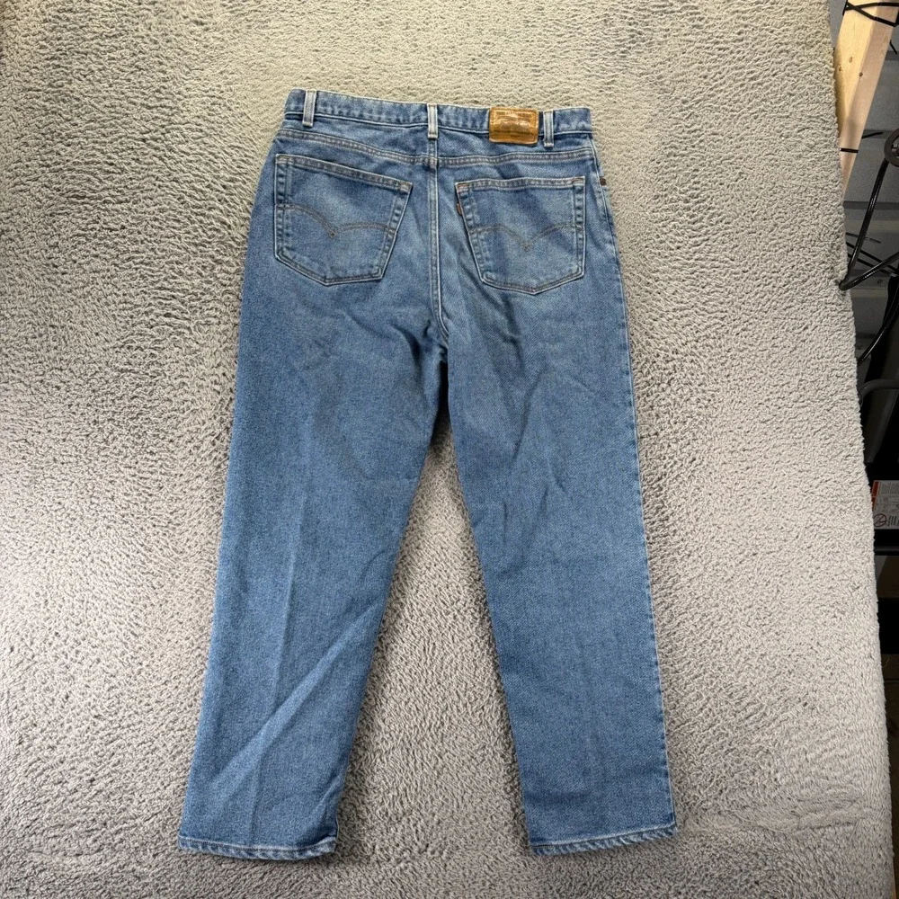 VTG Levi's 540 Flex Brown Tab Jeans Mens 38x29 Blue Denim Straight Workwear USA